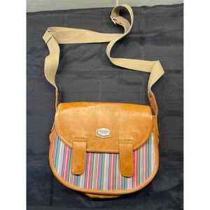 El Market Leather Crossbody Bag Striped Canvas‎ Flap Shoulder Bag